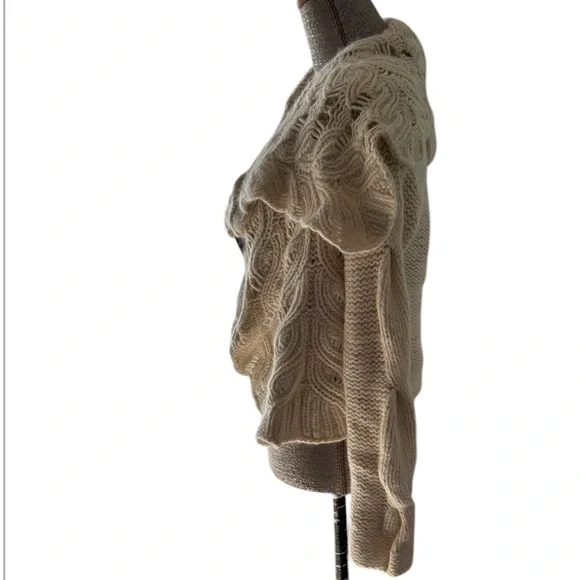 Anthropologie Sleeping On Snow Ivory Angora Knit Heart Pin Cardigan Size M - Picture 4 of 10